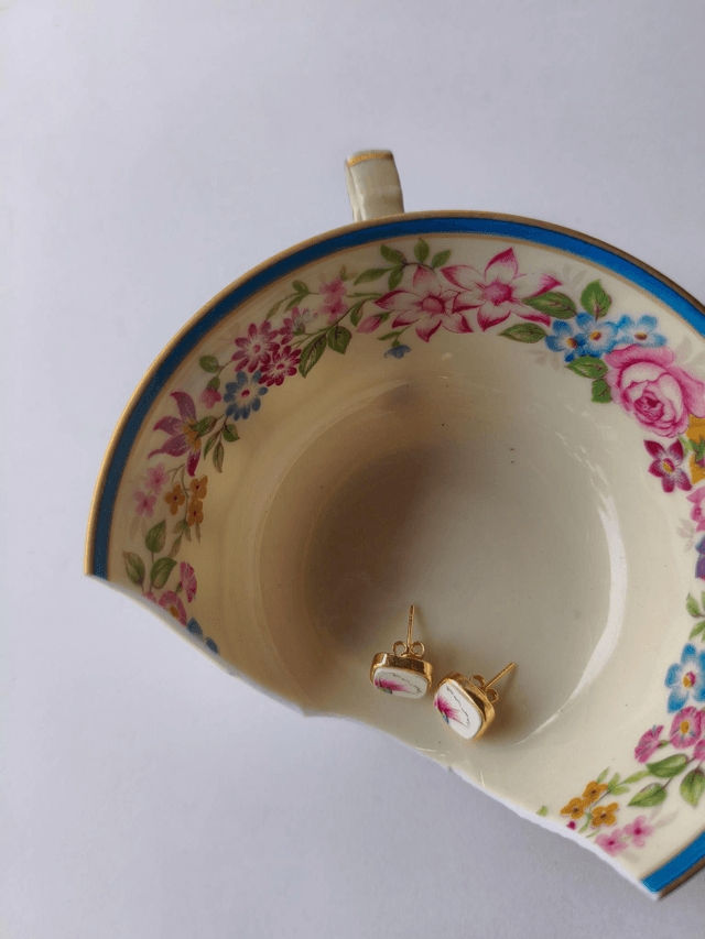 Boucles d'oreilles carrées - faience - Sarreguemines - no.2