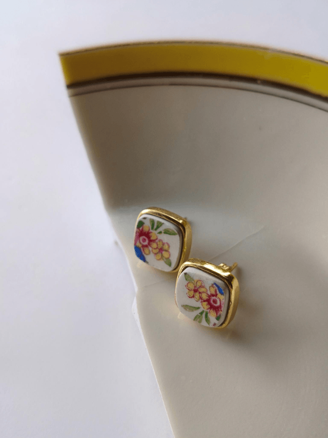 Boucles d'oreilles carrées - faience - Sarreguemines - no.7