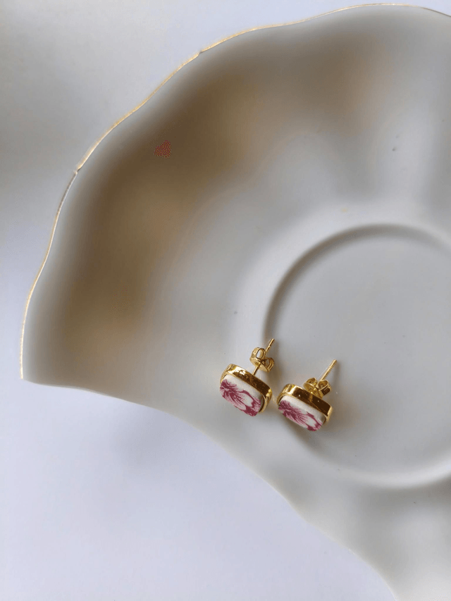 Boucles d'oreilles carrées - porcelaine anglaise - Grindley Staffordshire no.2