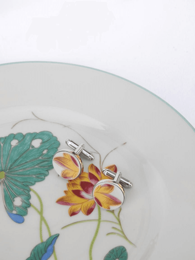 Boutons de manchette - porcelaine Charles Field Haviland - modèle Lotus no.4