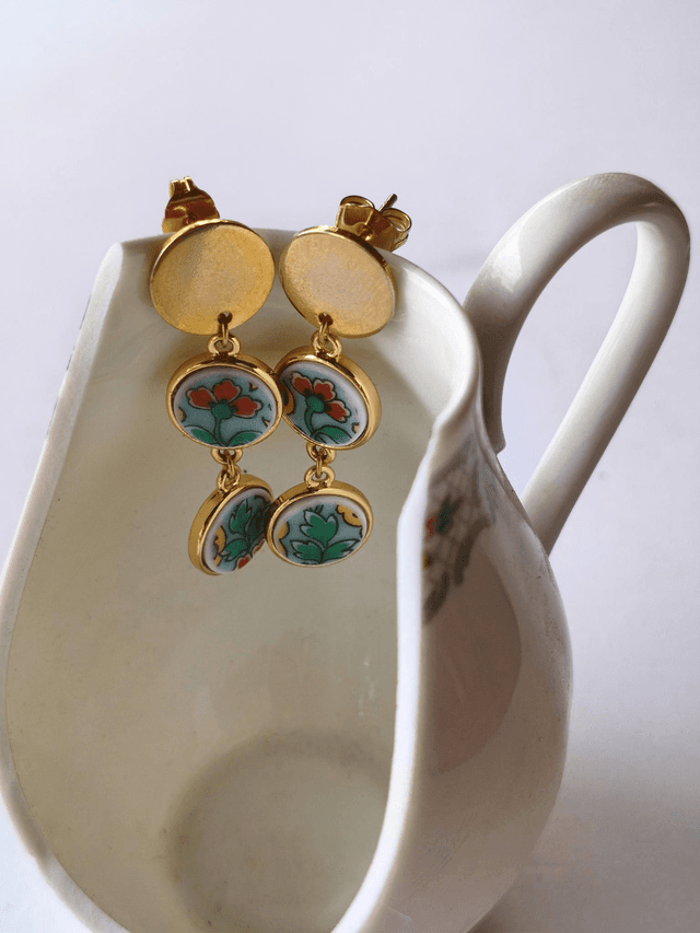 Boucles d&#039;oreilles pendantes - porcelaine Limoges - Haviland - no.2