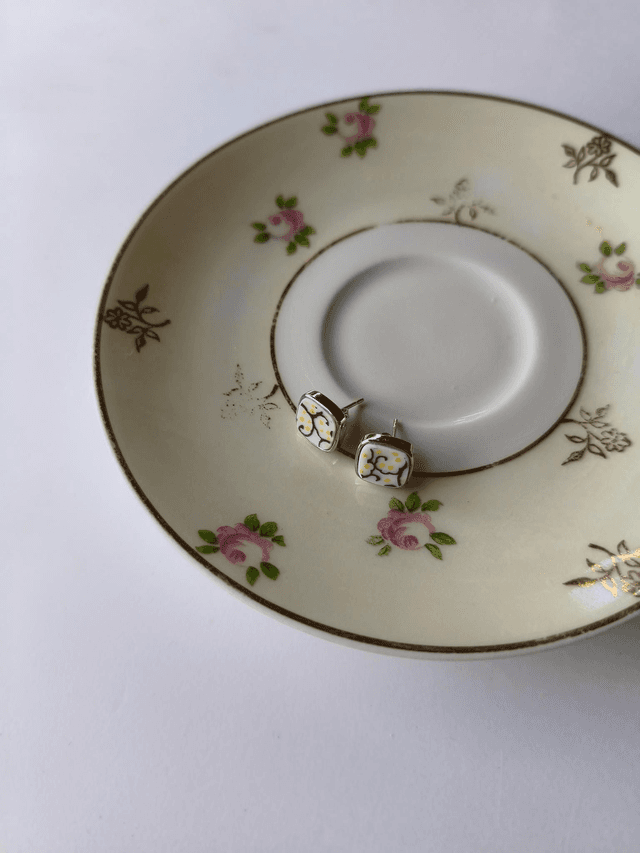 Boucles d&#039;oreilles carrées - porcelaine - Limoges - no.3