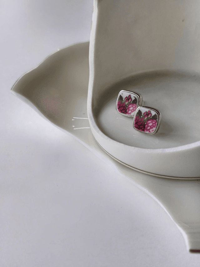 Boucles d&#039;oreilles carrées - porcelaine - Limoges - no.1