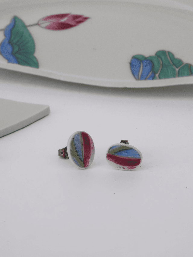 Boucles d&#039;oreilles - porcelaine Charles Field Haviland - modèle Lotus no.7