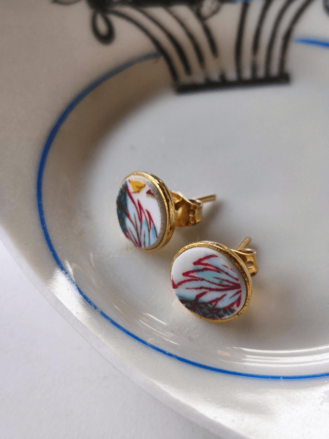 Boucles d&#039;oreilles puces rondes - porcelaine - Sarreguemines no.3