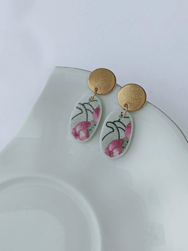 Boucles d&#039;oreilles pendantes - porcelaine Limoges - no.2