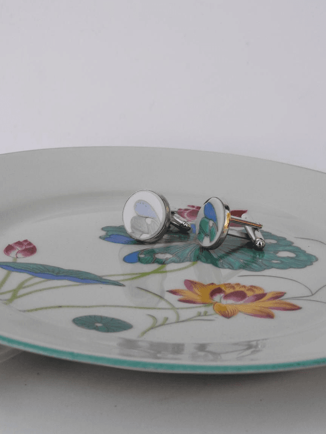 Boutons de manchette - porcelaine Charles Field Haviland - modèle Lotus no.3